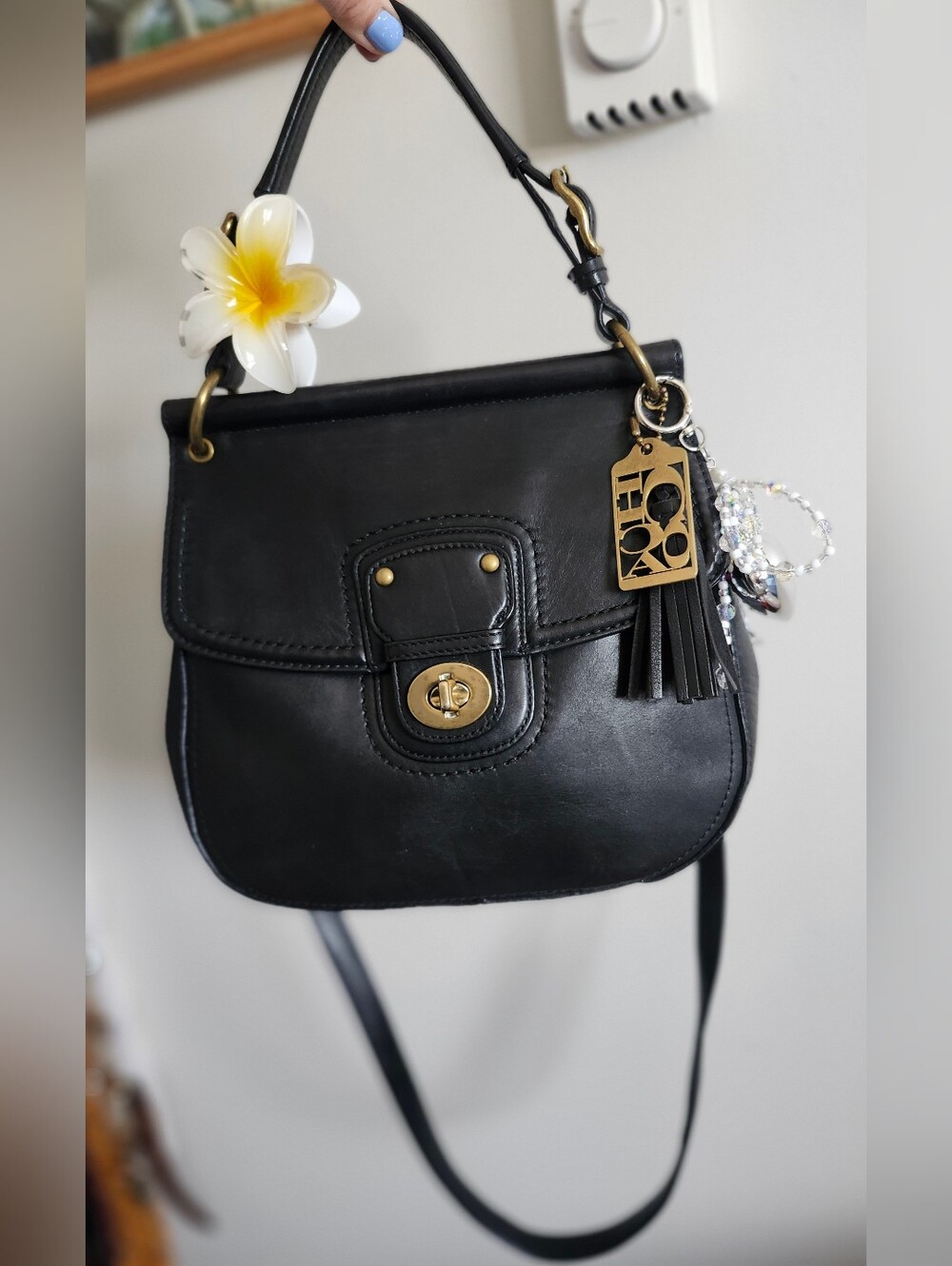 Coach Willis Legacy Top Handle Bag with Brass Hardware and Tassel Charm